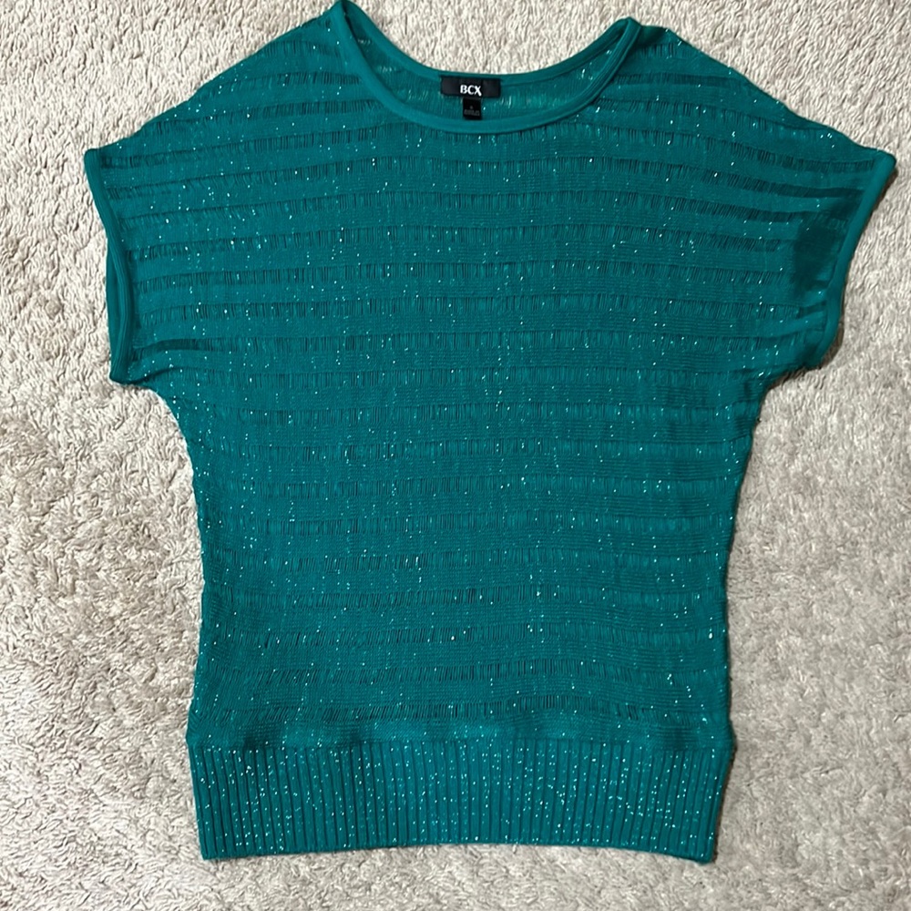 BCX shimmery green knit short sleeve dolman